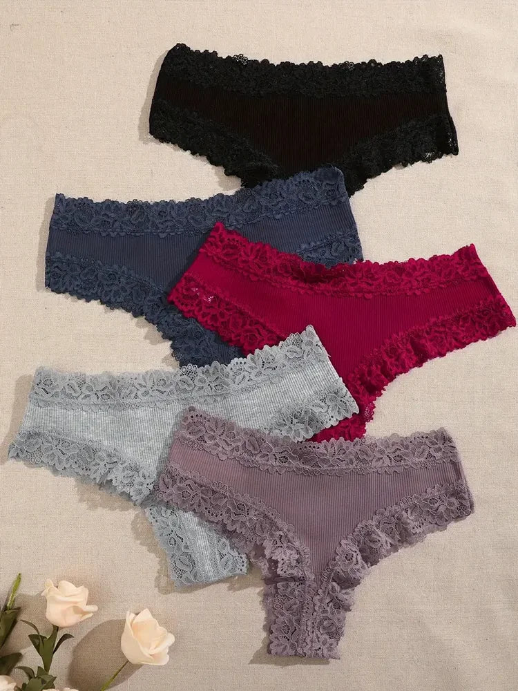 5er Set Damen Slips Hipster sexy Unterhose Spitze