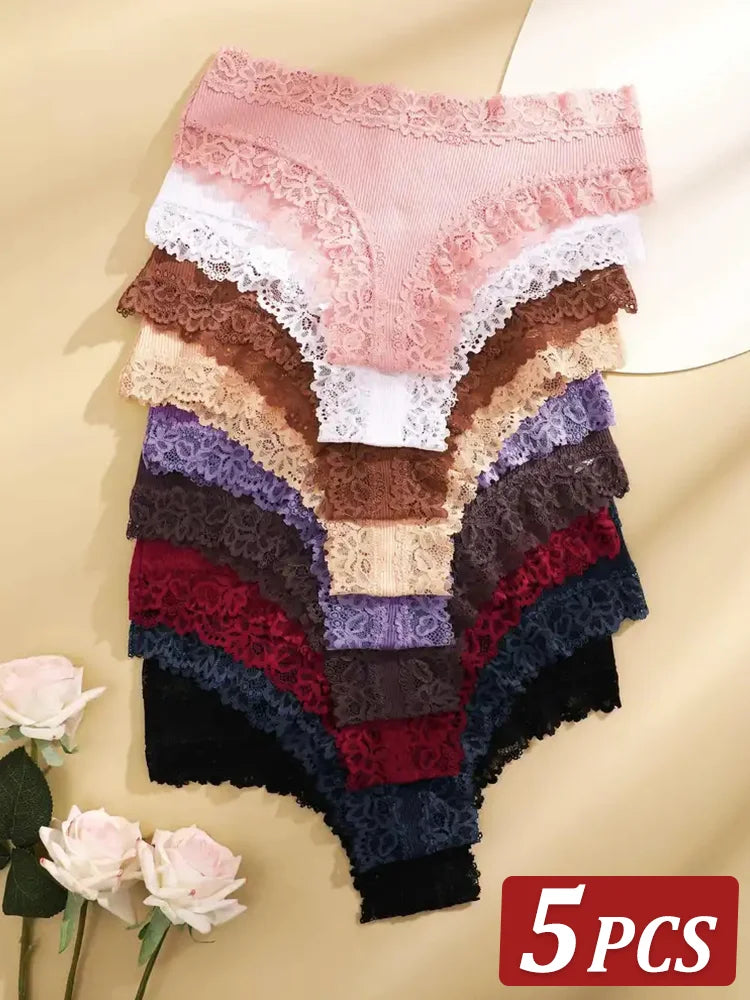 5er Set Damen Slips Hipster sexy Unterhose Spitze