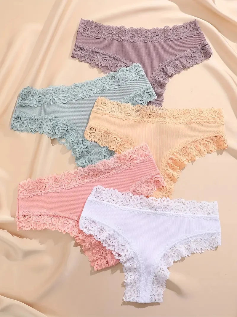 5er Set Damen Slips Hipster sexy Unterhose Spitze
