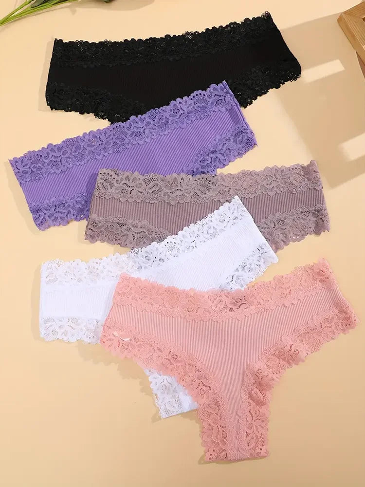 5er Set Damen Slips Hipster sexy Unterhose Spitze