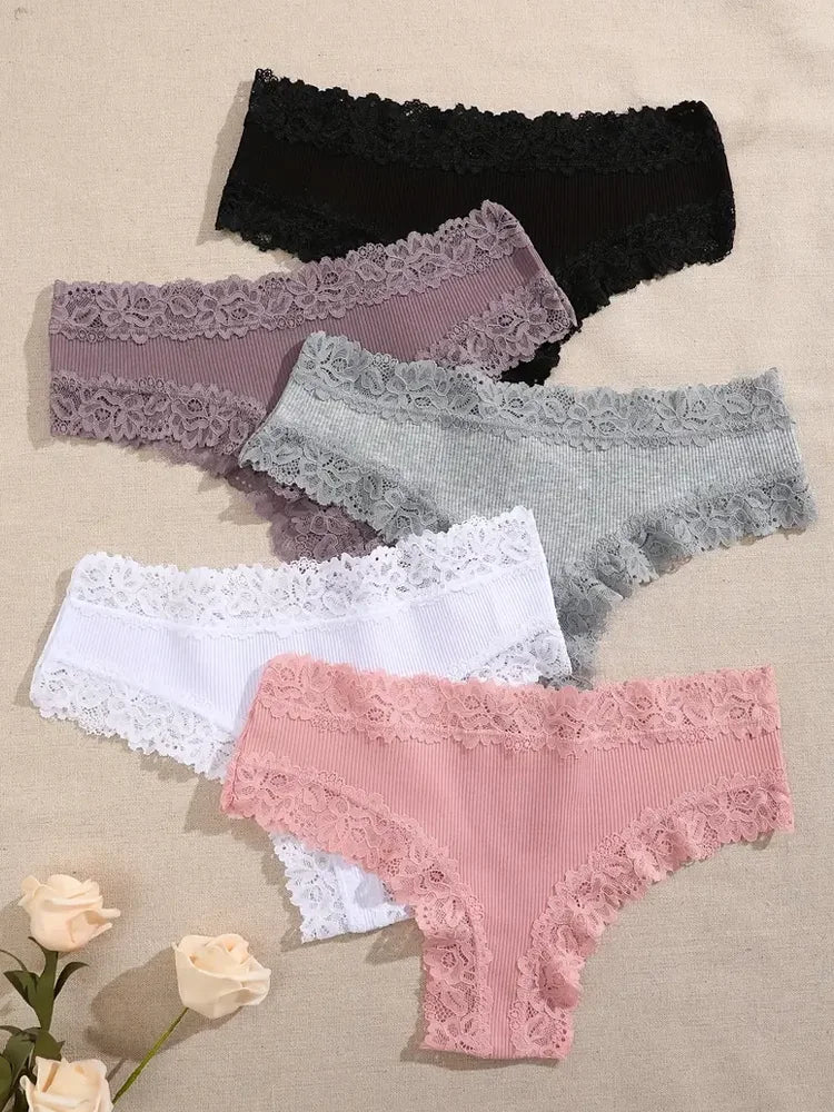 5er Set Damen Slips Hipster sexy Unterhose Spitze
