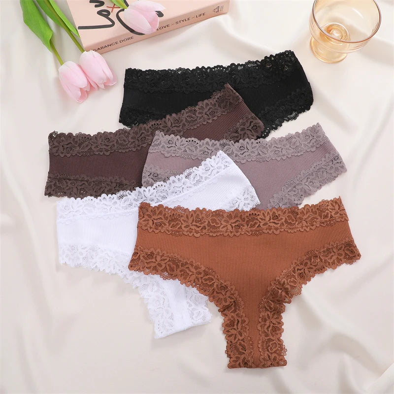 5er Set Damen Slips Hipster sexy Unterhose Spitze